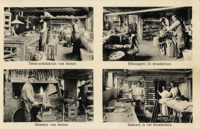 16031 Collage van interieurs van de fabrieken van de Evangelische Broedergemeente te Zeist:- Werkplaats in de ...